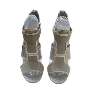 Tory Burch Edgy Statement High Heel Sandals Olive Green and Gold Size 8